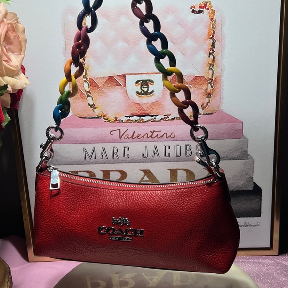 Coach Coach Charlotte Shoulder Bag Red Clutches with Multicolor Strap EUC - Picture 10 of 14